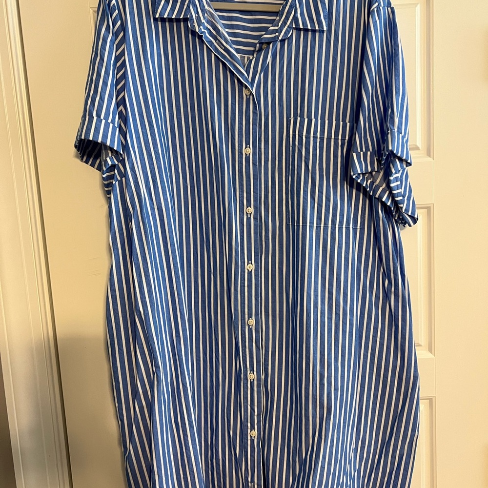 Old Navy Blue and White Mini Dress with Vertical Stripes